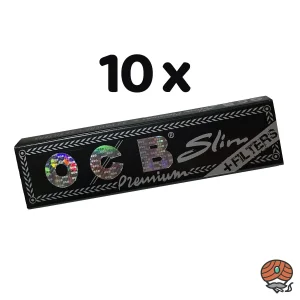 10 x OCB Schwarz Premium Long Slim 32 Blatt + Tips
