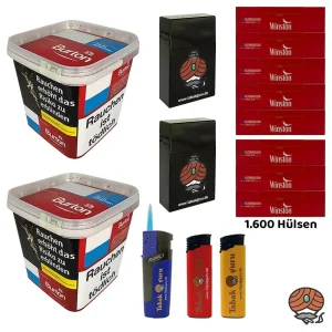 2x Burton Red/Rot Volumentabak MEGA Box à 270g, 1600 Winston Hülsen, Zubehör