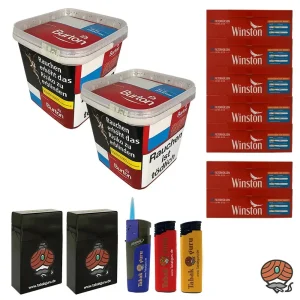 2x Burton Red / Rot Volumentabak MEGA Box à 270g, 1750 Winston Extra Hülsen + Zubehör