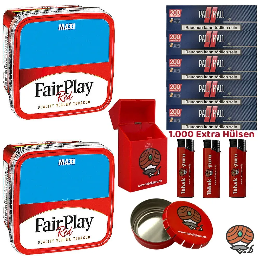 2x FairPlay Red Volumentabak Maxi Box à 315g, Pall Mall Red Xtra Hülsen, Zubehör