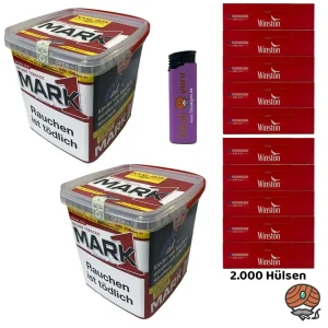 2x Mark Adams No. 1 / Mark1 Volumentabak 400g XXXL-Box, Winston Hülsen, Feuerzeug