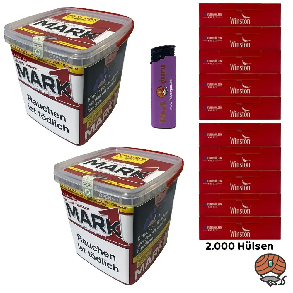 2x Mark Adams No. 1 / Mark1 Volumentabak 400g XXXL-Box, Winston Hülsen, Feuerzeug