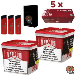 2x Marlboro Crafted Selection Mega Box Volumentabak à 180g, Gizeh Special Tip Extra Hülsen, Zubehör