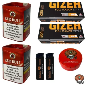 2x Red Bull Special Blend Zigaretten-Tabak Dose à 120g, Gizeh Full Flavor Extra Hülsen, Zubehör