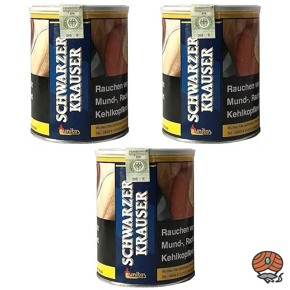 3x Unitas Schwarzer Krauser Zware Shag Drehtabak/Stopftabak Dose à 75g