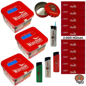 3x Winston Red/Rot Volumentabak Giant Box à 165g, 2000 Hülsen, Zubehör