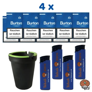 4 Stangen Burton Blue/Blau Filter Zigarillos (17 Stück / Schachtel) + Zubehör (Autoascher)