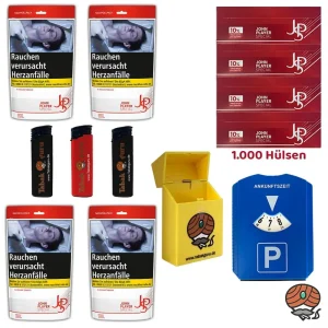 4x JPS John Player Special Volumentabak à 80g, 1000 JPS Extra Hülsen, Parkscheibe und Zubehör