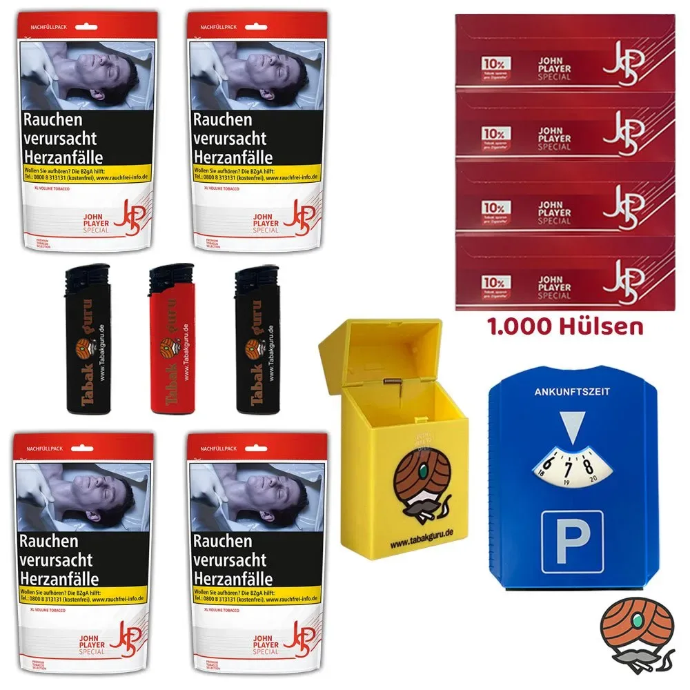 4x JPS John Player Special Volumentabak à 80g, 1000 JPS Extra Hülsen, Parkscheibe und Zubehör
