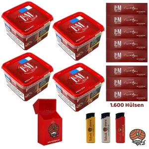 4x L&M Red/Rot Volumentabak Mega Box à 185g + 1600 L&M Rot Hülsen + mehr