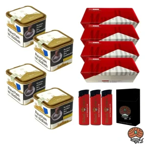 4x Marlboro Gold Tabak 70g M Dose + 4x Marlboro Rot Extra Filterhülsen + Zubehör