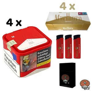 4x Marlboro Red / Rot Tabak 70g M Dose + 4x Marlboro Gold Filterhülsen + Zubehör