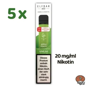 5 x ELFBAR E-Shisha APPLE PEACH *20mg/ml Nikotin* 600 Züge, Einweg-E-Zigarette