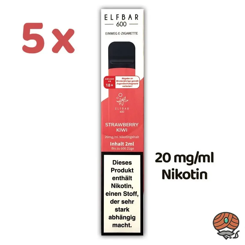 5 x ELFBAR E-Shisha STRAWBERRY KIWI *20mg/ml Nikotin* 600 Züge, Einweg-E-Zigarette