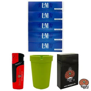 5x L&M Blau King Size Filterhülsen + Autoaschenbecher + Zubehörartikel