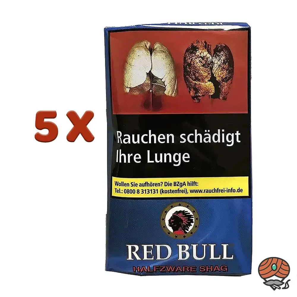 5x Red Bull Halfzware Shag Zigarettentabak 40g Pouch