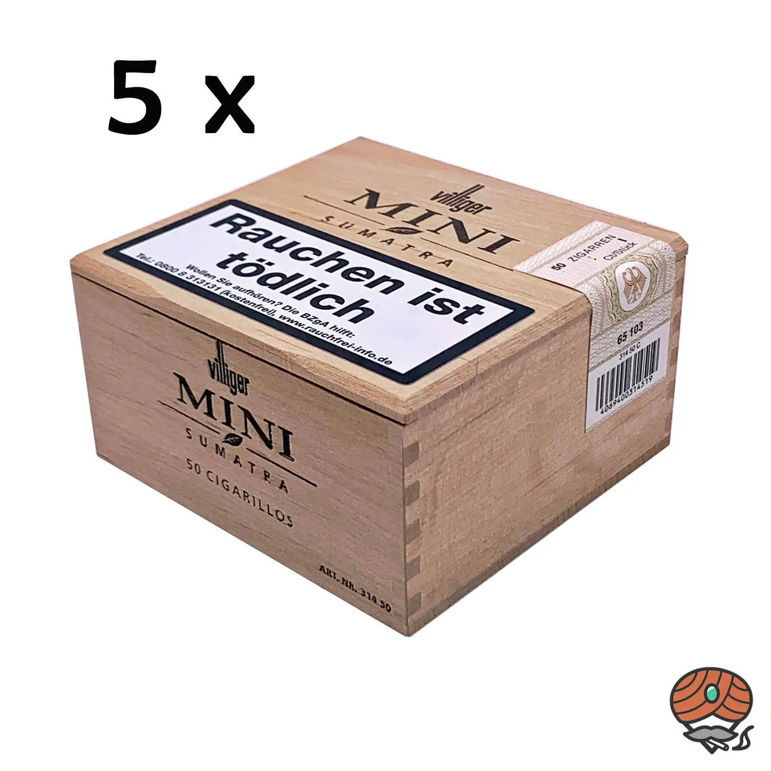 5x Villiger Mini Sumatra Zigarillos, 50 Stück in Holzkiste