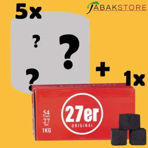 5x Zufällige Shisha Tabak Sorten + 1x 1KG 27er Shisha Kohle