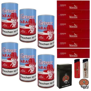 6x Farmer Original Rot Pfeifentabak à 160g + 6x Winston Hülsen + Zubehör