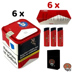 6x Marlboro Premium Red / Rot Tabak 103g L Dose + 6x Marlboro Rot Extra Filterhülsen + Zubehör