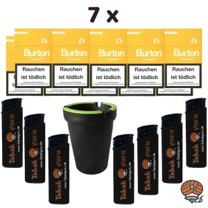 7 Stangen Burton Gold Filter Zigarillos (17 Stück / Schachtel) + Zubehör (Autoascher)