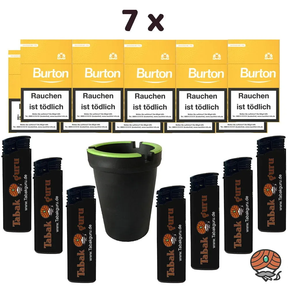 7 Stangen Burton Gold Filter Zigarillos (17 Stück / Schachtel) + Zubehör (Autoascher)