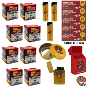 8x Break Original Volumentabak Dose à 43g, 1000 Break Plus Extra Hülsen, Zubehör