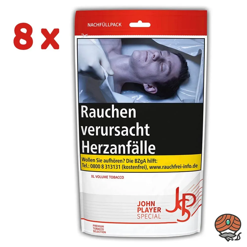 8x JPS John Player Special Red / Rot Zip Bag Volumentabak à 80g
