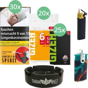 American Spirit Master Blend Gold 30 x 30g mit Blättchen, Filter und Aschenbecher