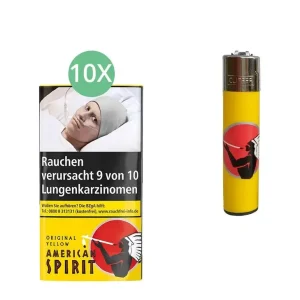 American Spirit Original Yellow 10 x 30g mit Clipper Feuerzeug