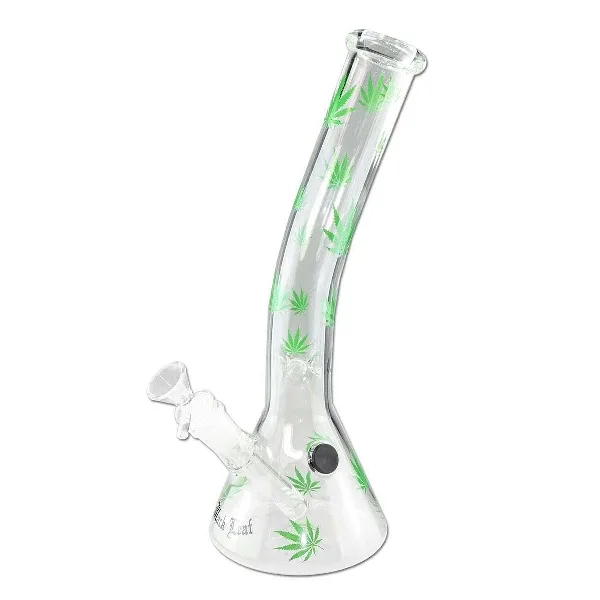 Bong Glas BLACK LEAF Beaker gebogen29,5cm Ø105/38mm Schliff18,8/14,5mm