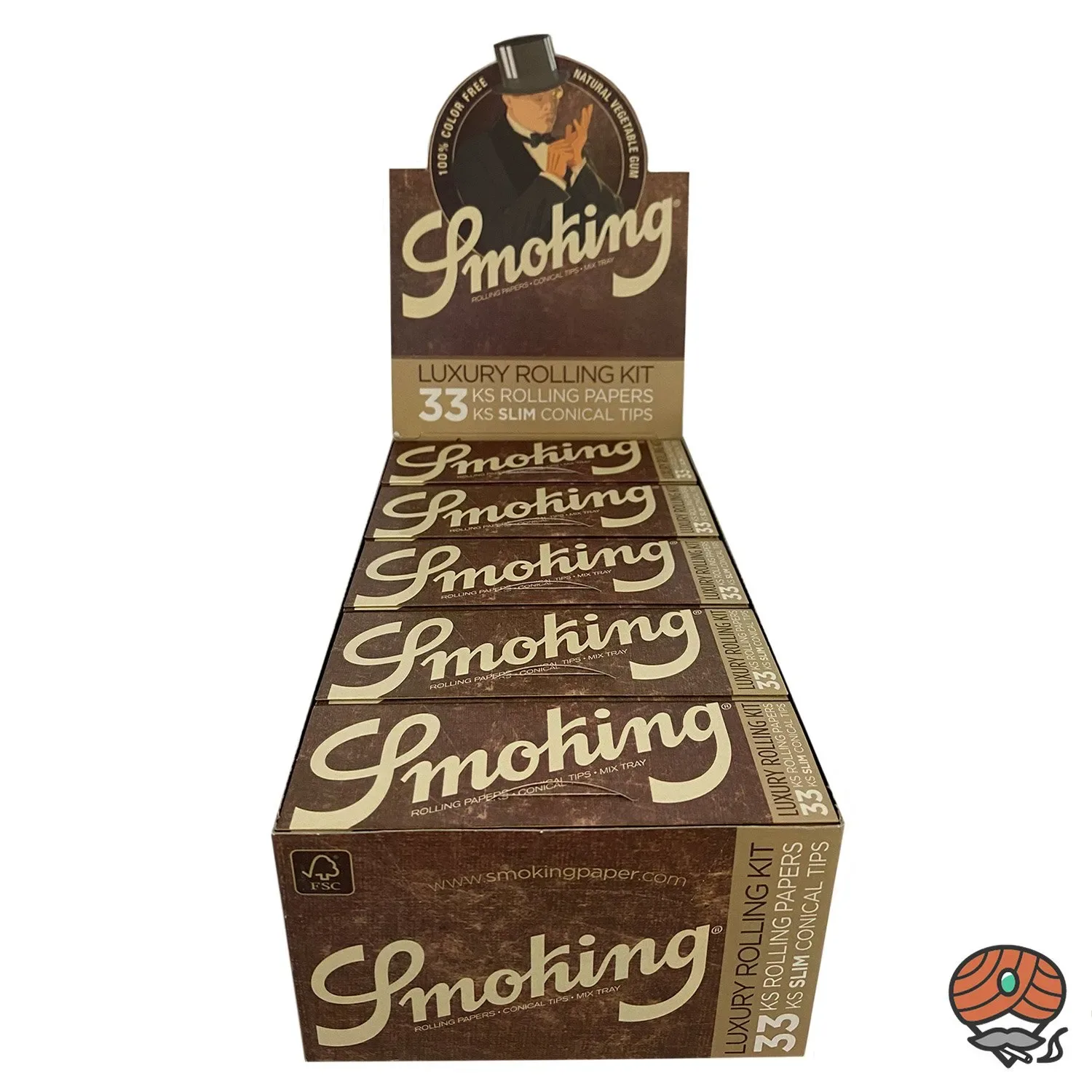 Box Smoking Brown Luxury Rolling Kit Zigarettenpapier + Tips, 25 Hefte à 33 Blättchen+ Tips
