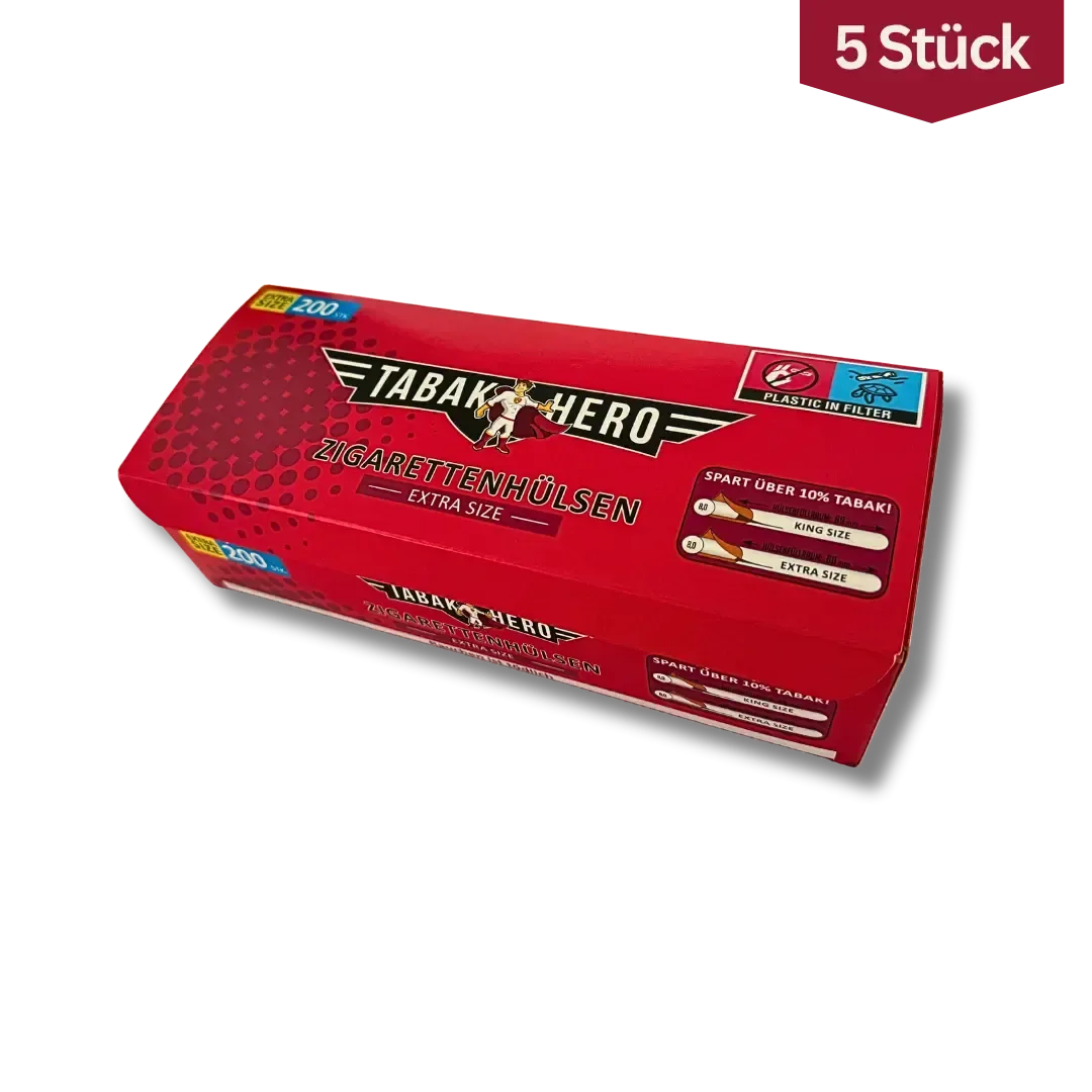 Bundle: Tabakhero Zigaretten Hülsen Extra Size (5×200 Stück)
