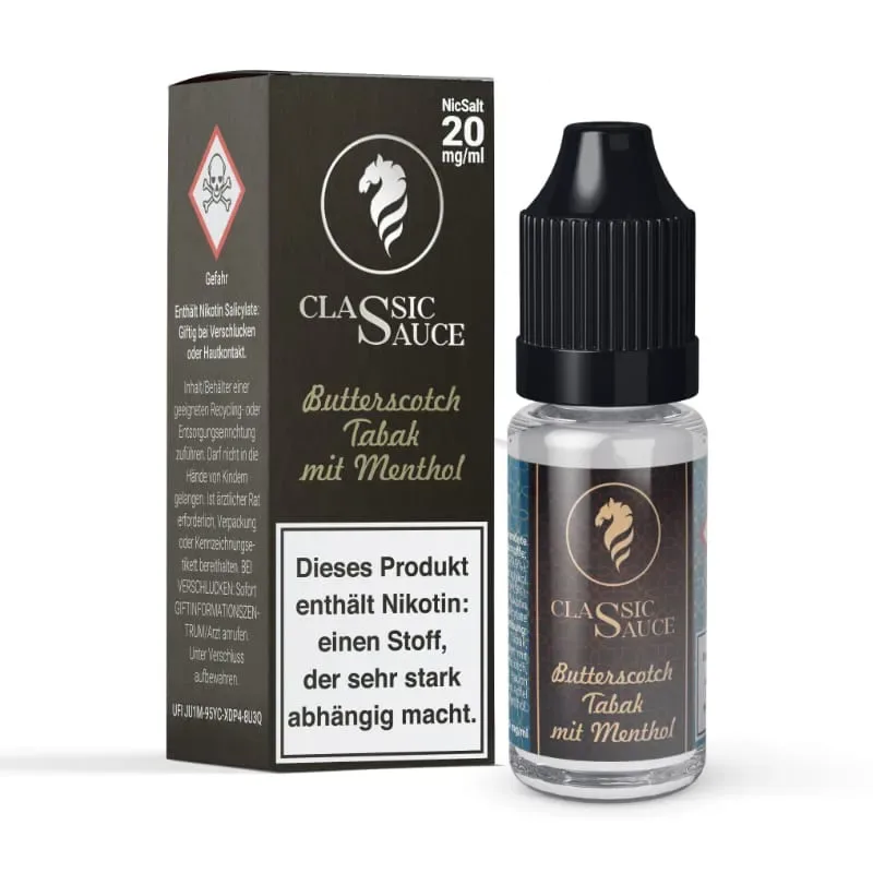 Classic Dampf Butterscotch Tabak mit Menthol Nikotinsalz Liquid 10 ml