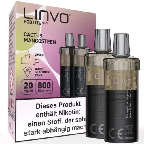 E-Zigarette: Linvo Pod Lite Plus – Cactus Mangosteen – Prefilled Pod 2er Pack 2ml 20mg