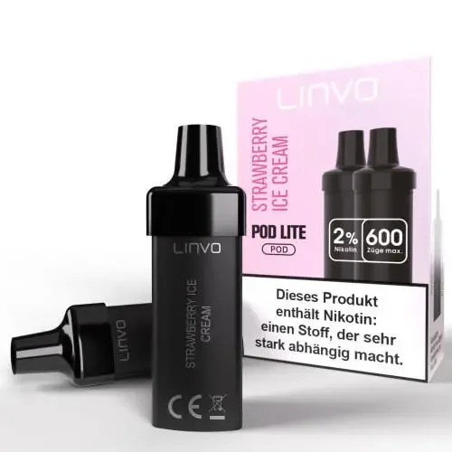 E-Zigarette: Linvo Pod Lite – Strawberry Ice Cream – Prefilled Pods 2er Pack – 2ml 20mg NicSalt