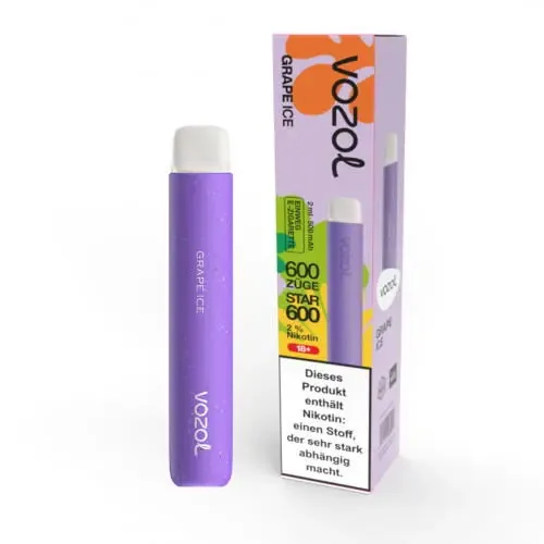 E-Zigarette: Vozol Star 600 E-Zigarette 20mg 600 Züge 500mAh NicSalt Grape Ice