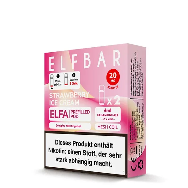 Elfbar – Elfa Pods – Strawberry Ice Cream – 2x 2ml – 20mg/ml