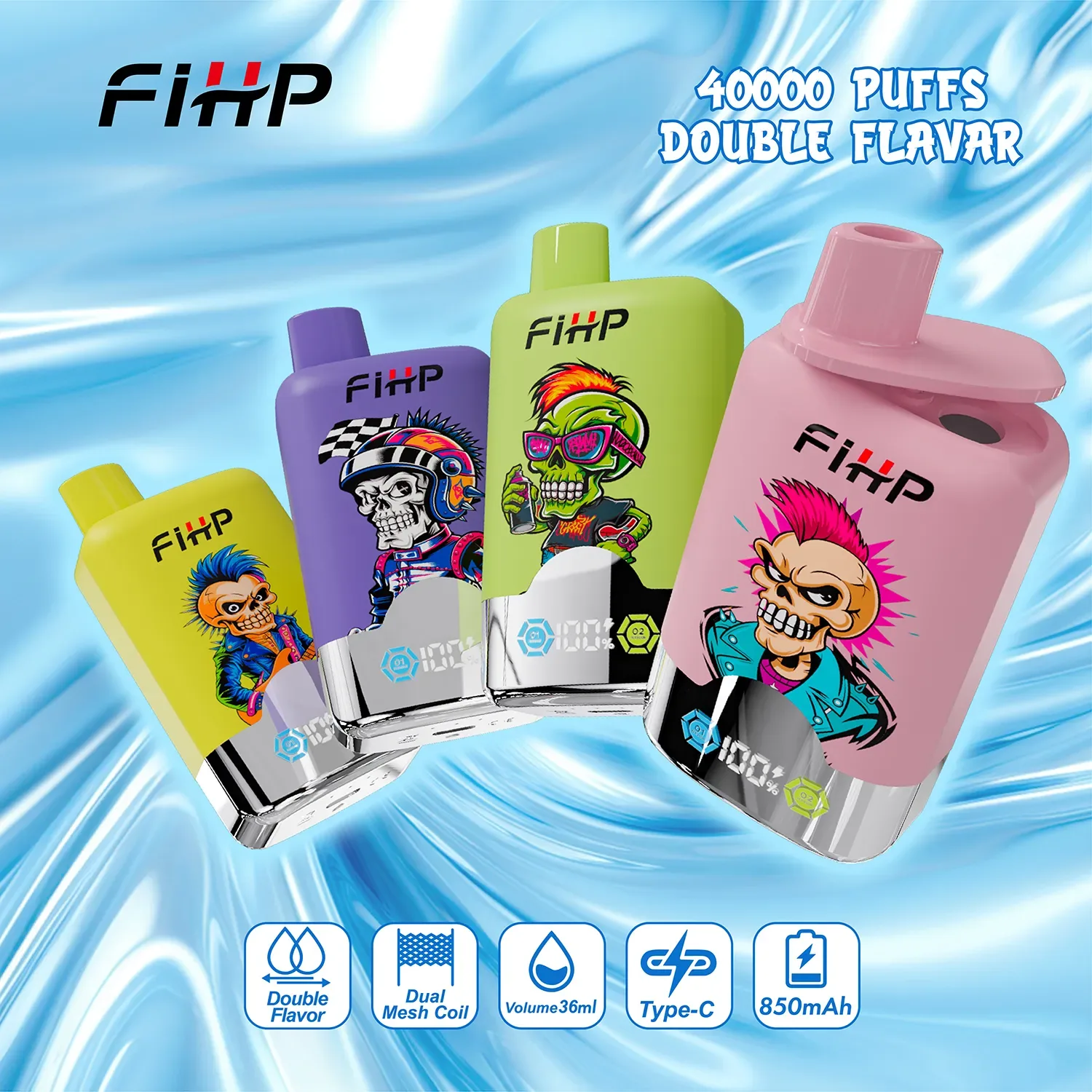 FIHP 40000 40K Puffs Doppelgeschmack LCD -Display Einwegvape