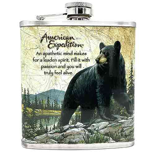 Flachmann Chrom bedruckt – Motiv: Bär 7oz/210ml