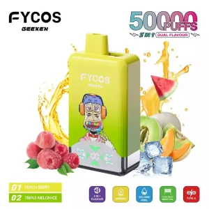 FYCOS Dual Flavors 50K Züge Einweg E Zigarette Digital Display Wiederaufladbar
