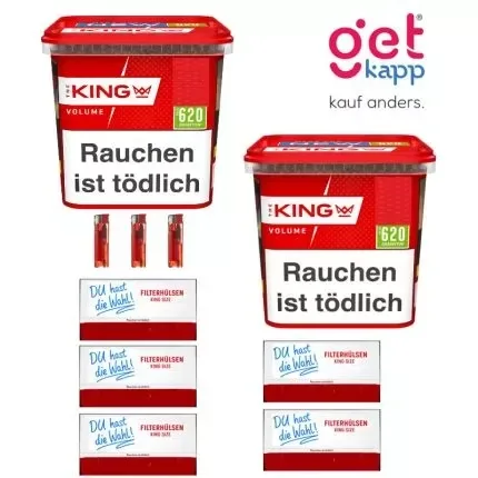 King Tabak Red Volume 280g Mega Box Sparset + 5 Packungen King-Size Hülsen Deiner Wahl
