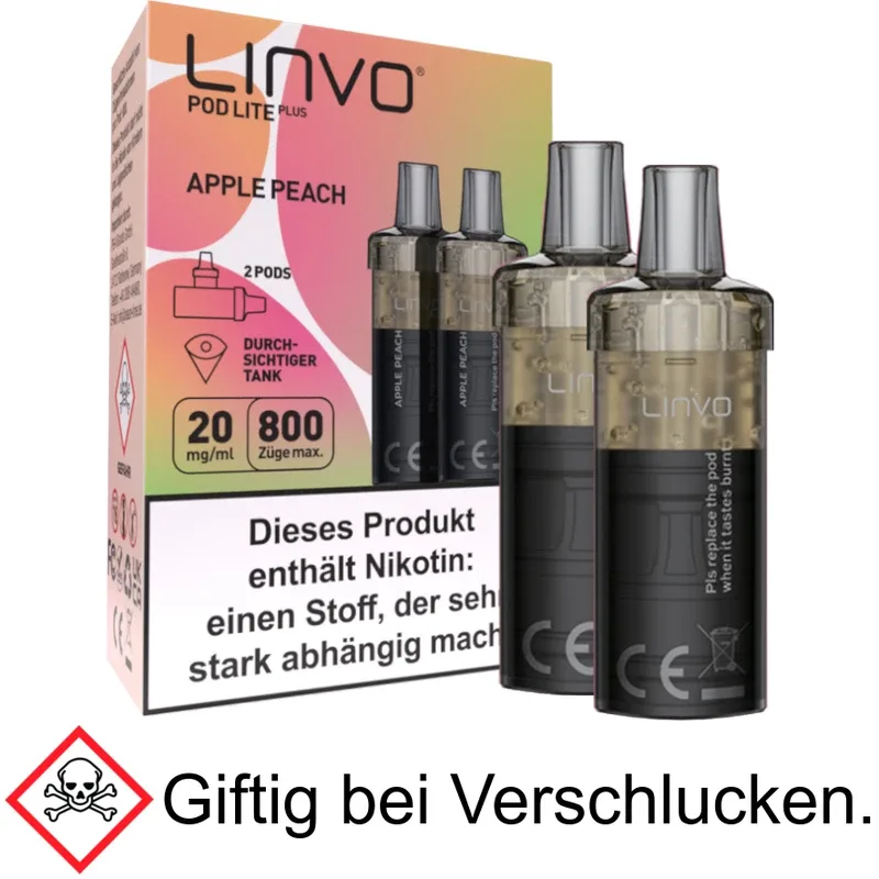 Linvo – Pod Lite Plus Cartridge Apple Peach 20 mg/ml (2 Stück pro Packung)