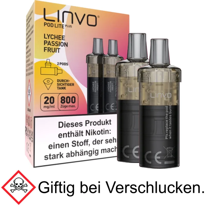 Linvo – Pod Lite Plus Cartridge Lychee Passionfruit 20 mg/ml (2 Stück pro Packung)
