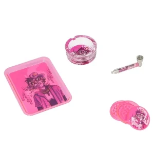 MONKEY KING Set pink Grinder, Pipe, Ascher und Tray