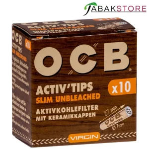 OCB Activ Tips 10x | Braun | Aktivkohlefilter Ungebleicht | Slim