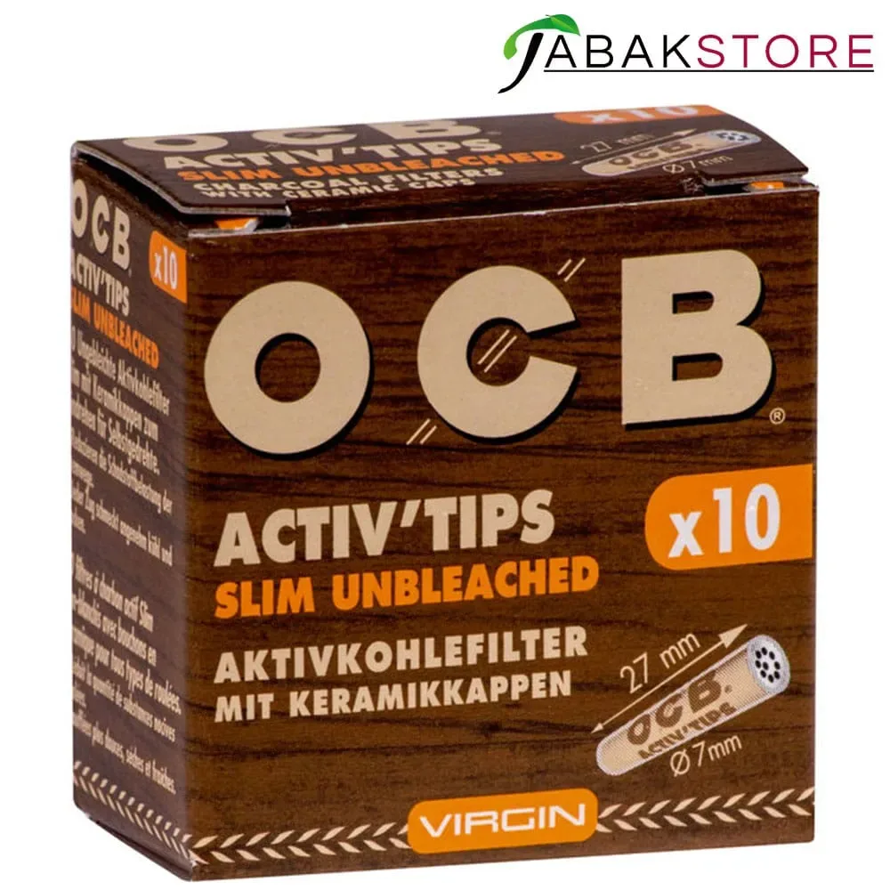 OCB Activ Tips 10x | Braun | Aktivkohlefilter Ungebleicht | Slim