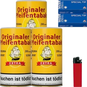 Originaler Pfeifentabak 3 x 200g mit 500 Hülsen