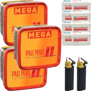 Pall Mall Tabak Allround Red 3 x Mega Box mit 1000 Extra Sie Hülsen