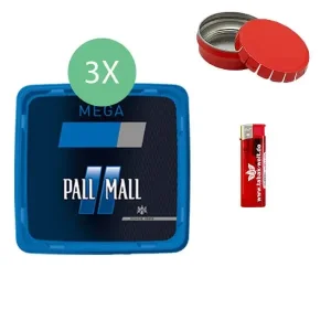 Pall Mall Tabak Blau 3 x Mega Box mit Mini Aschenbecher